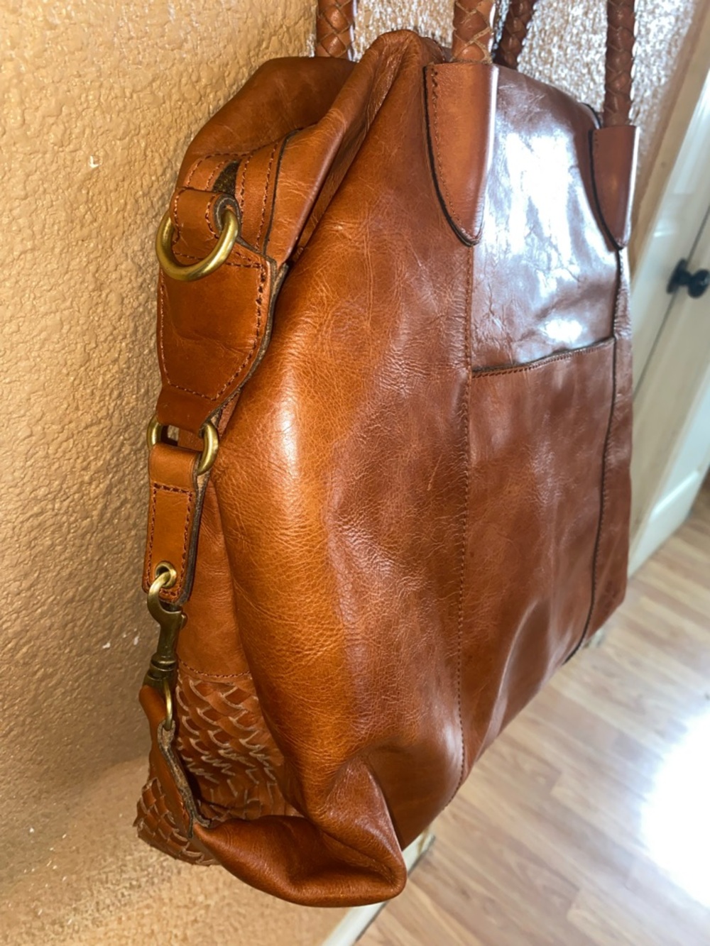 Large Patricia Nash Brown Woven Leather Shoulder Bag - Picture 9 of 12